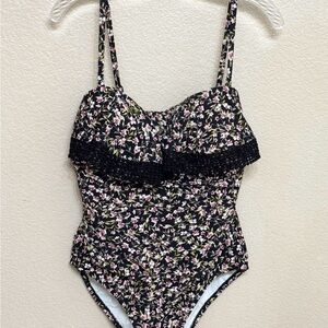 Kona Sol Black Floral One Piece Swimsuit